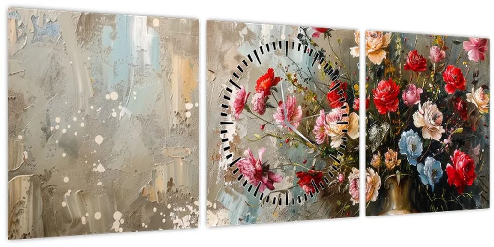 Tablou - Vaza de flori (cu ceas) (90x30 cm)