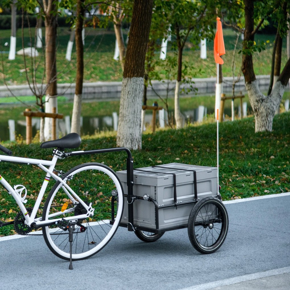 HOMCOM Remorcă pentru bicicletă cu cutie de depozitare detasabilă și pliabilă de 65L, reflectoare de siguranță, capacitate maximă 40KG, gri | Aosom Romania