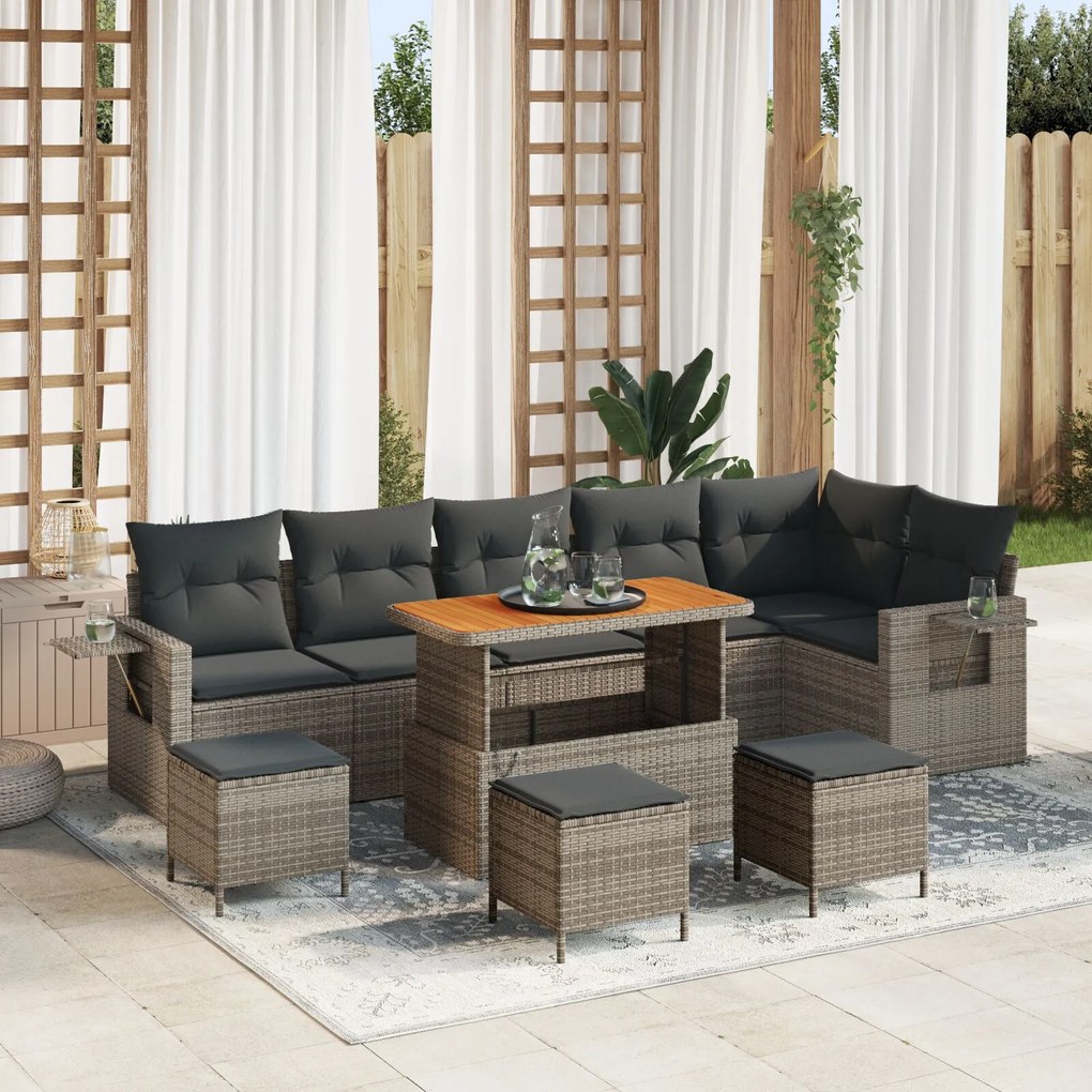 vidaXL Set de canapele pentru grădină 9 pcs Gri poliratan