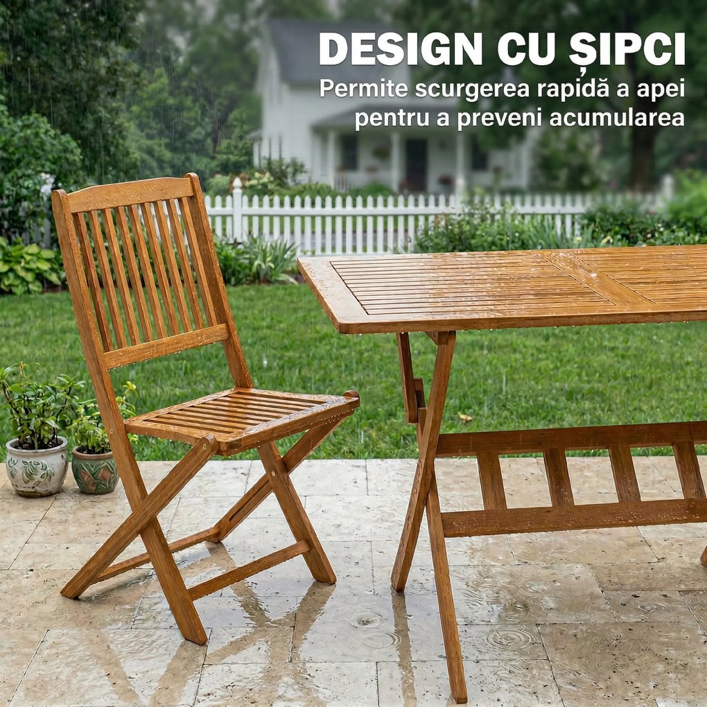 Outsunny Set de Luat Masa pentru Grădină 5 Piese, Masă și 4 Scaune Rabatabile | Aosom Romania