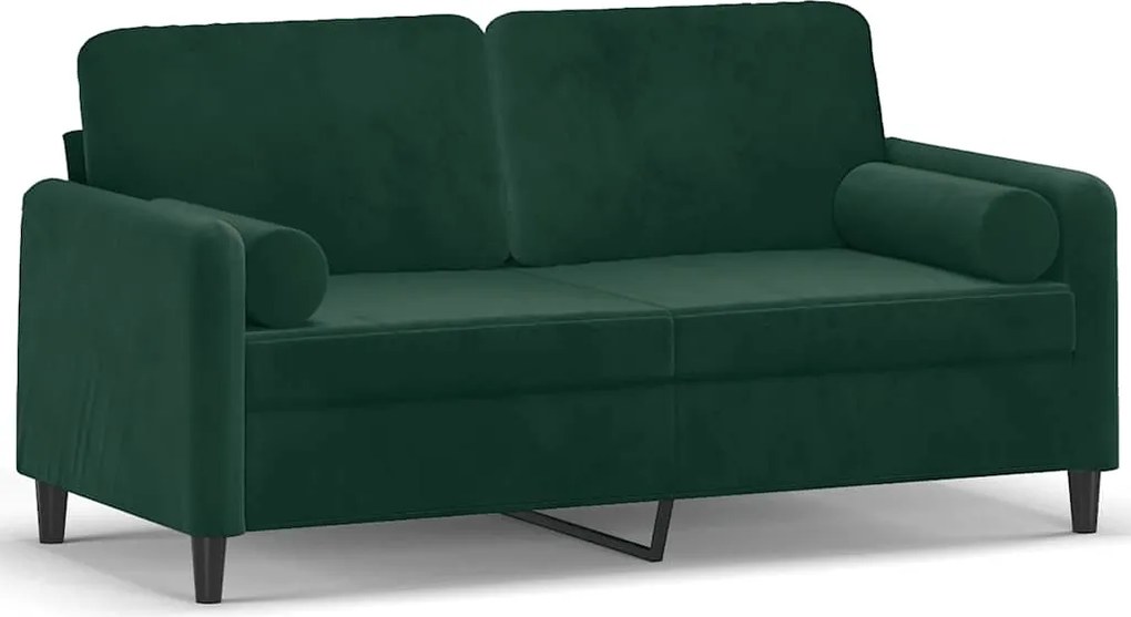 vidaXL Canapea cu 2 locuri cu pernuțe, verde închis, 140 cm, catifea