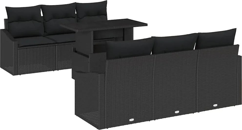 vidaXL Set de canapele pentru grădină cu pernă 7 pcs Negru poliratan