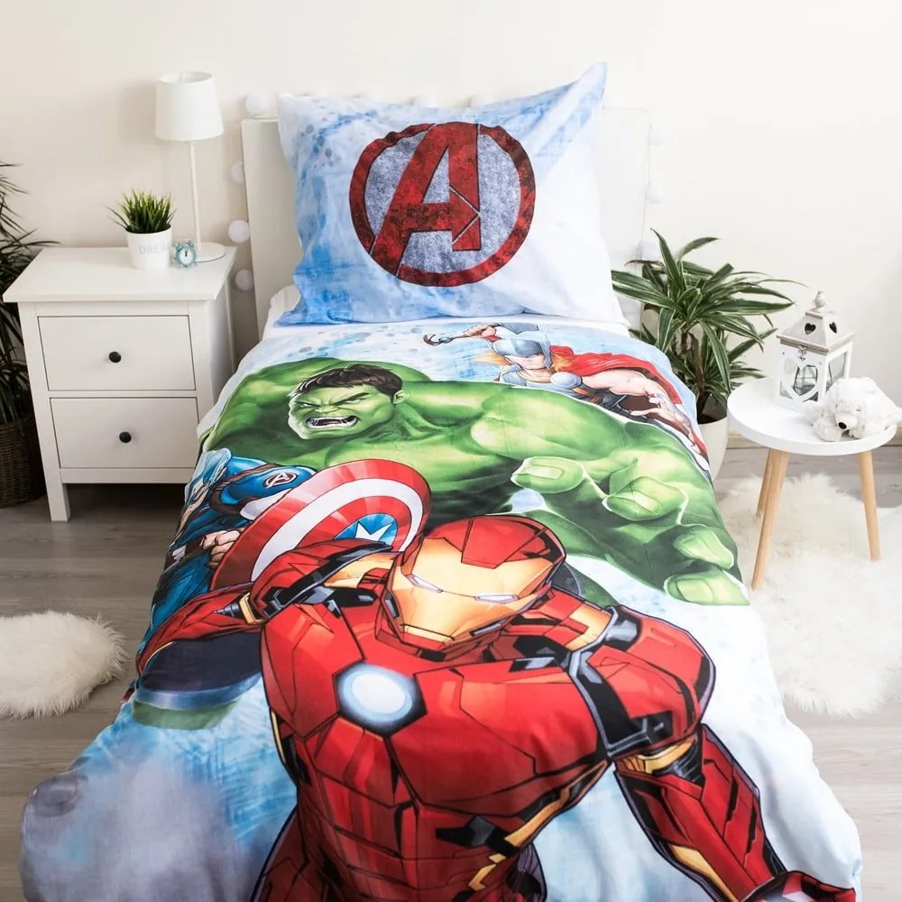 Lenjerie de pat din bumbac pentru copii Jerry Fabrics Avengers Heroes, 140 x 200 cm