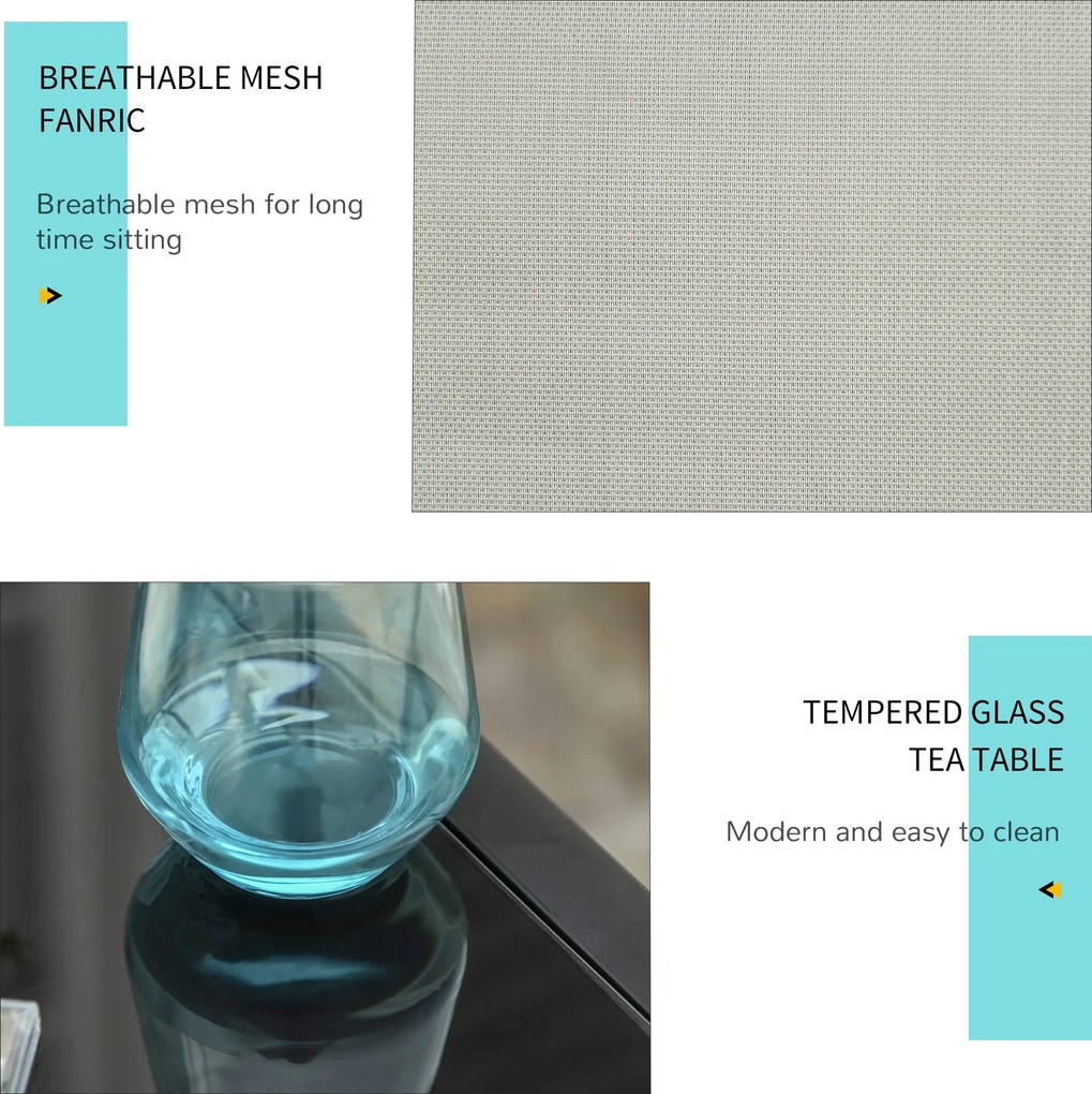 Outsunny Set 2 sezlonguri si masuta, 59x169x66 cm, negru | Aosom Romania