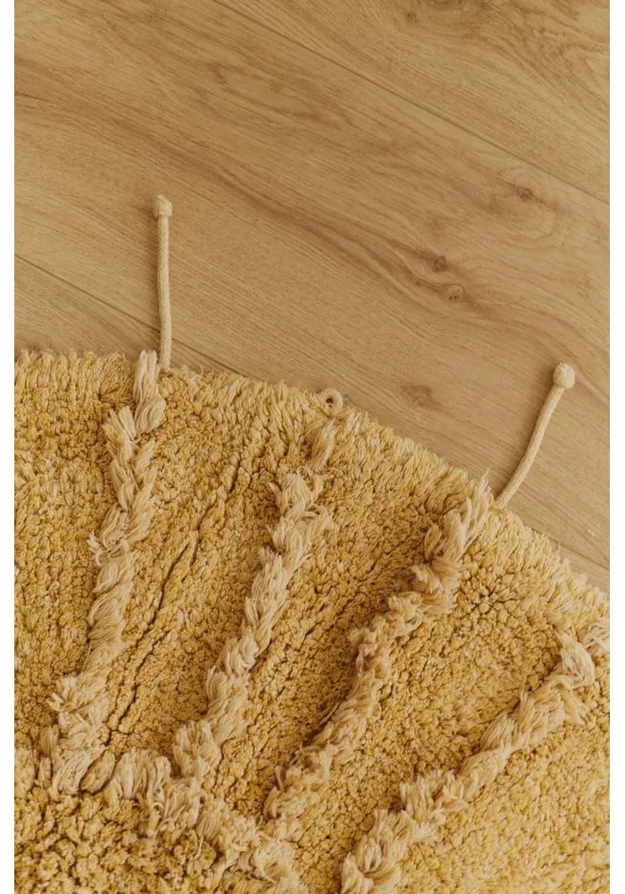 Covor galben muștar lavabil, țesut manual, rotund, din bumbac ø 100 cm Solar Multishape – Lorena Canals