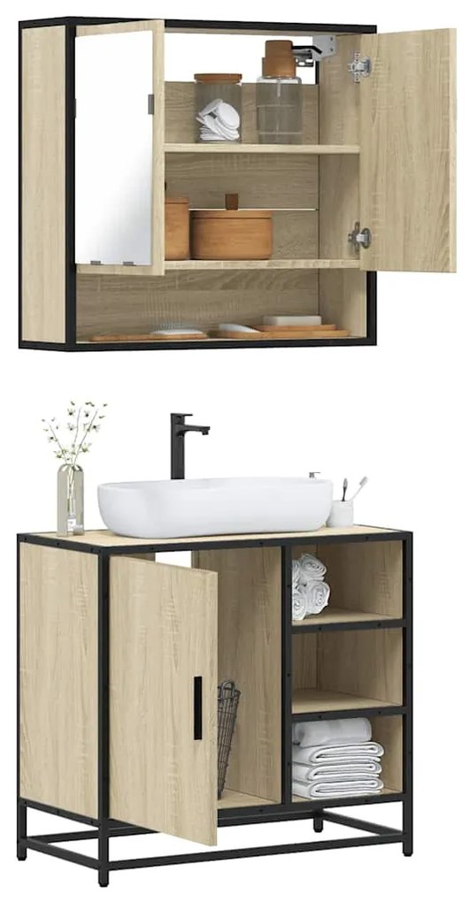 vidaXL Set mobilier de baie, 2 piese, stejar sonoma, lemn prelucrat