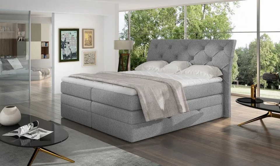 Pat tapitat boxspring, cu spatiu pentru depozitare, 140 x200, Mirabel 141, Eltap (Culoare: Gri pepit / Grande 81)