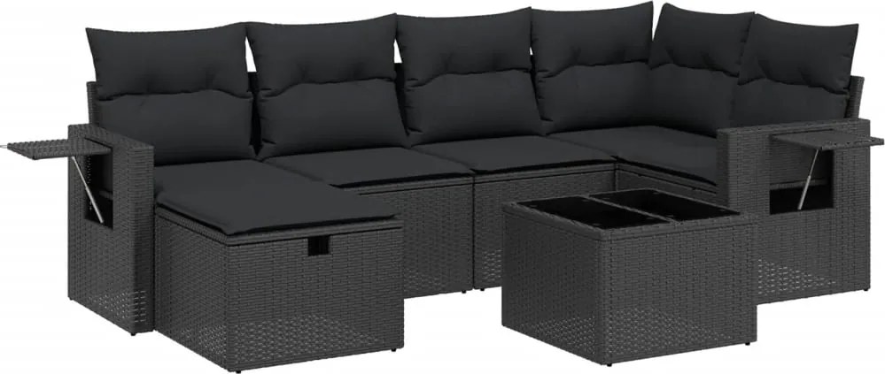 vidaXL Set canapele de grădină cu perne, 7 piese, negru, poliratan