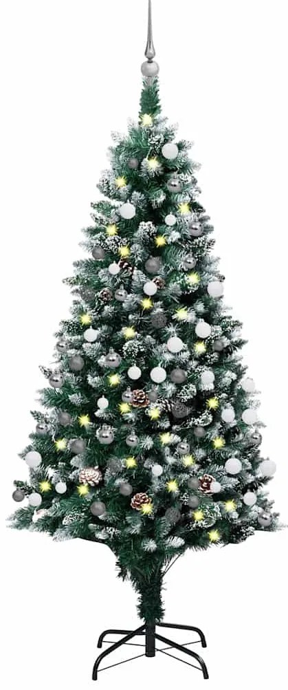 vidaXL Brad Crăciun artificial pre-iluminat globuri/conuri pin 150 cm