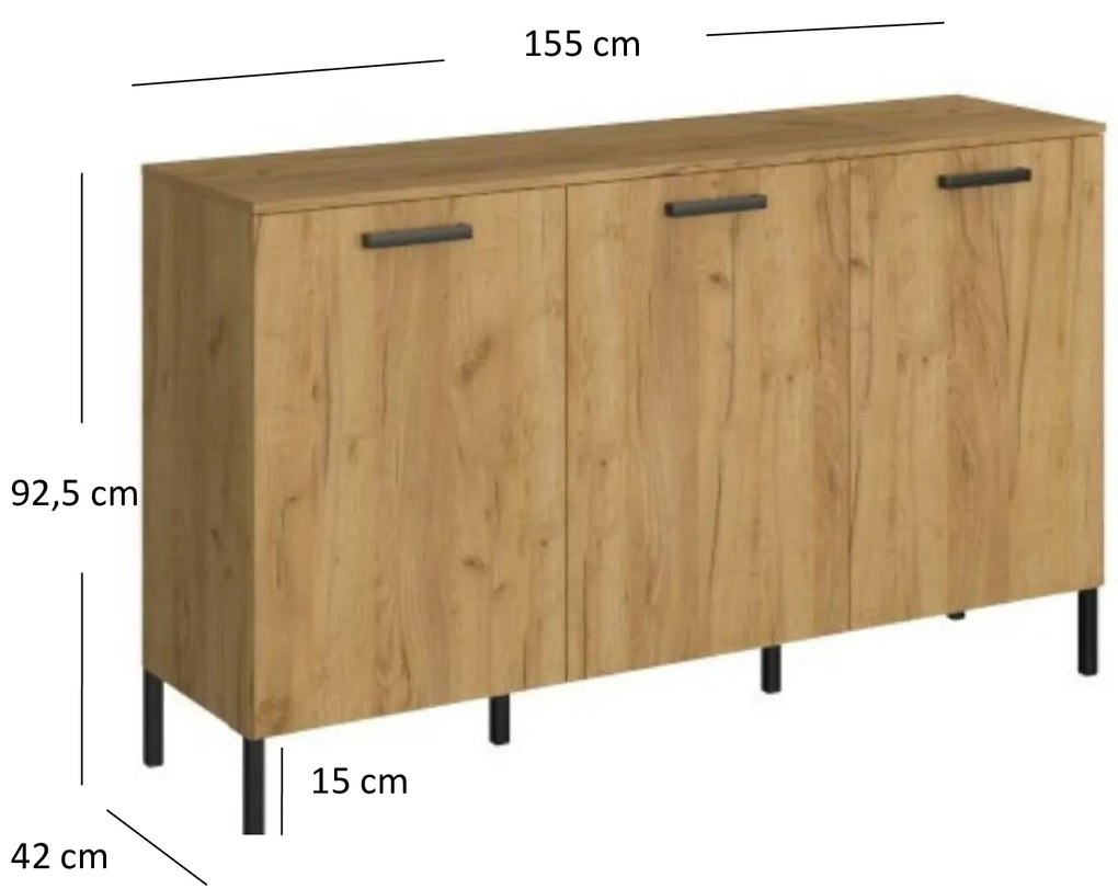 Comodă Shanna (Stejar craft auriu + antracit). 1053222