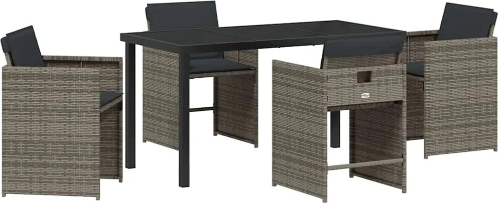 vidaXL Set de masă pentru grădină 5 pcs Gri poliratan