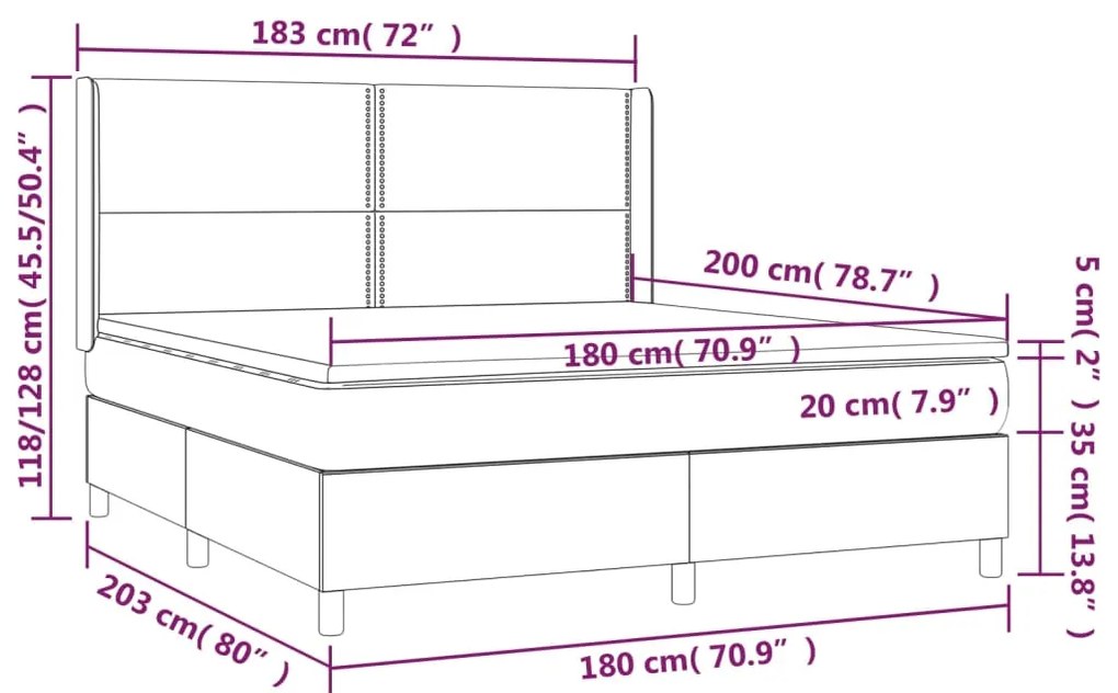 Pat box spring cu saltea, negru, 180x200 cm, catifea Negru, 180 x 200 cm, Culoare unica si cuie de tapiterie