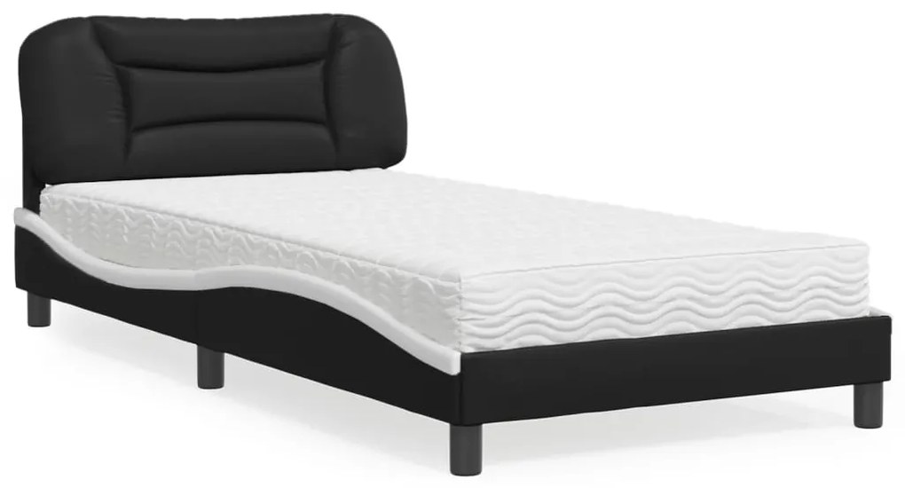vidaXL Pat cu saltea, negru și alb, 100x200 cm, piele ecologică
