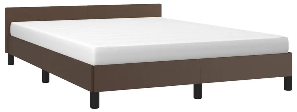 Cadru de pat cu tablie, maro, 140x190 cm, piele ecologica Maro, 140 x 190 cm