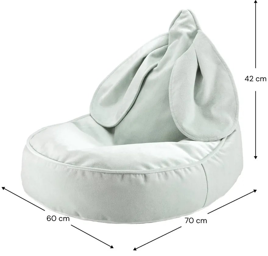 Fotoliu puf pentru copii verde mentă cu tapițerie din catifea Bunny – Wigiwama