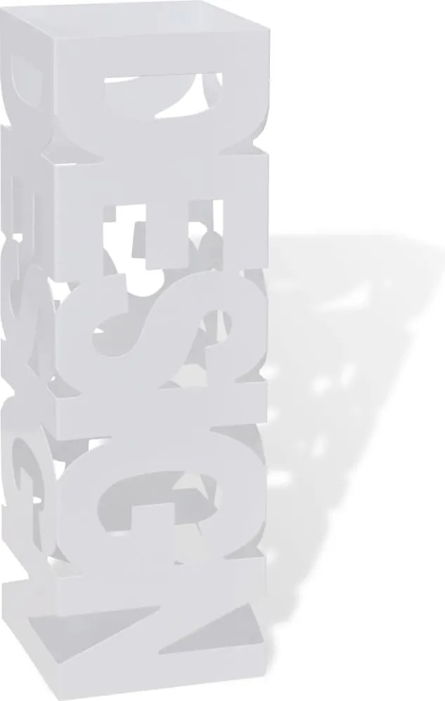 vidaXL Suport pentru umbrele, pătrat, depozitare bastoane, alb, 48,5 cm, oțel