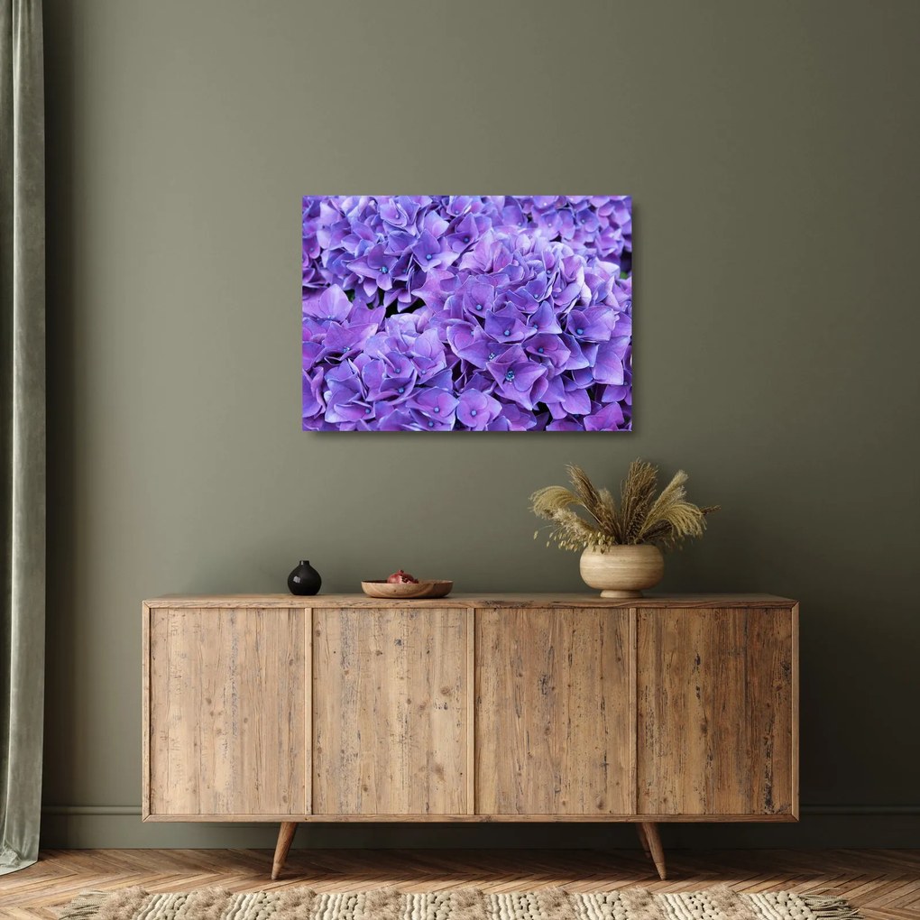 Tablou pe sticlă cu flori violete (70x50 cm)