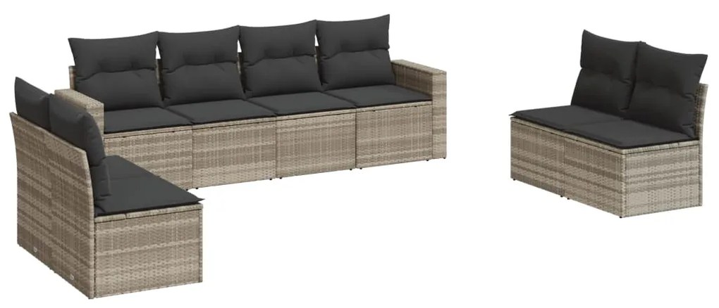 3251189 vidaXL Set mobilier de grădină cu perne, 8 piese gri deschis poliratan