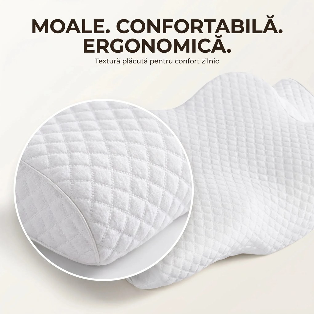 Perna cervicala ortopedica CERVI-SAN Memory Plus, doua inaltimi si suport brate, husa Tencel