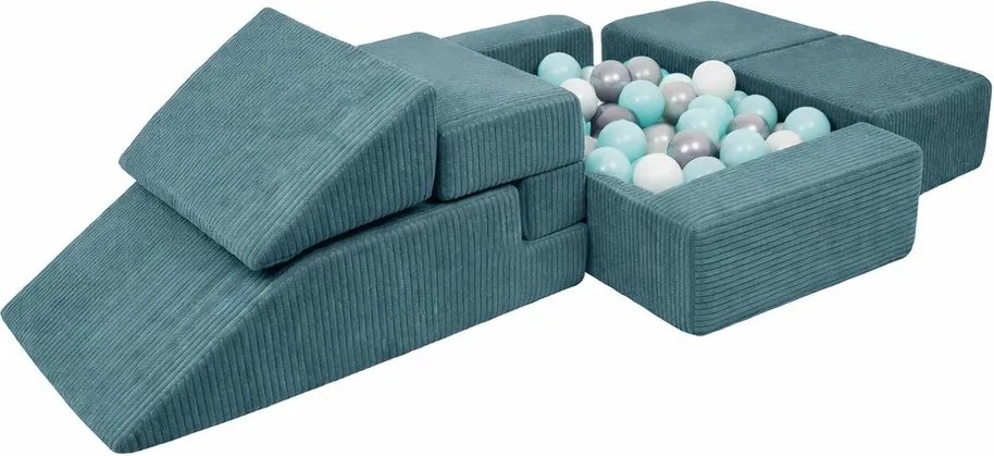 Teren de joacă din spumă turcoaz 6 buc. din catifea reiată înălțime 40 cm 100x35 cm Montessori – Meowbaby