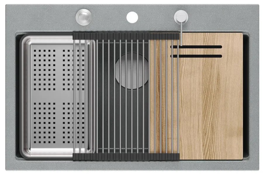 Statie de lucru incastrata Quadron Unique Marc 110 gri - inox 1 cuva 75x49 cm