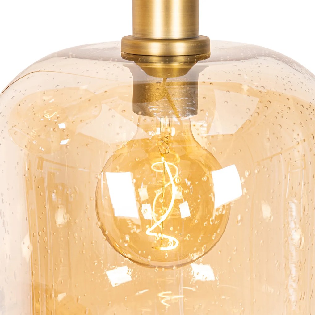 Lampa suspendată de design neagră cu alamă și sticlă chihlimbar cu 3 lumini - Zuzanna