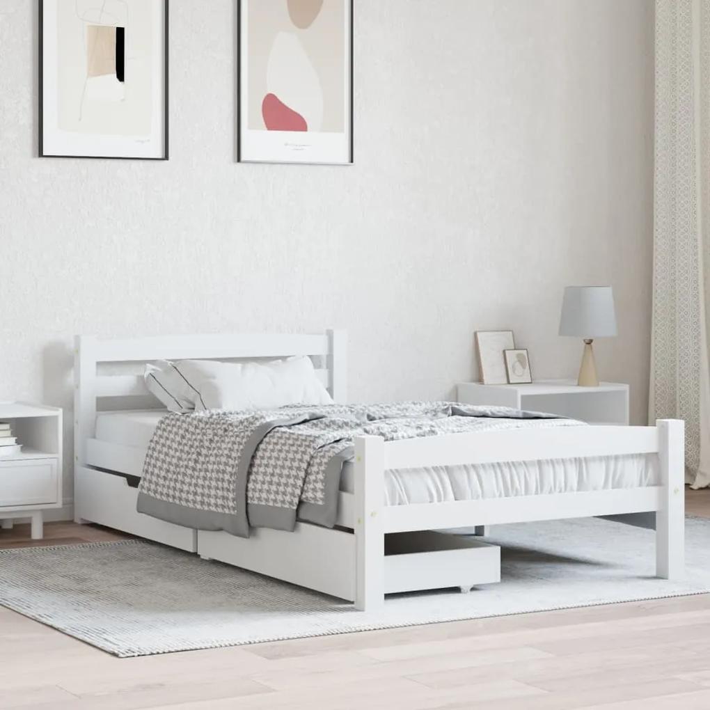 3060487 vidaXL Cadru de pat cu 2 sertare, alb, 100 x 200 cm, lemn masiv pin