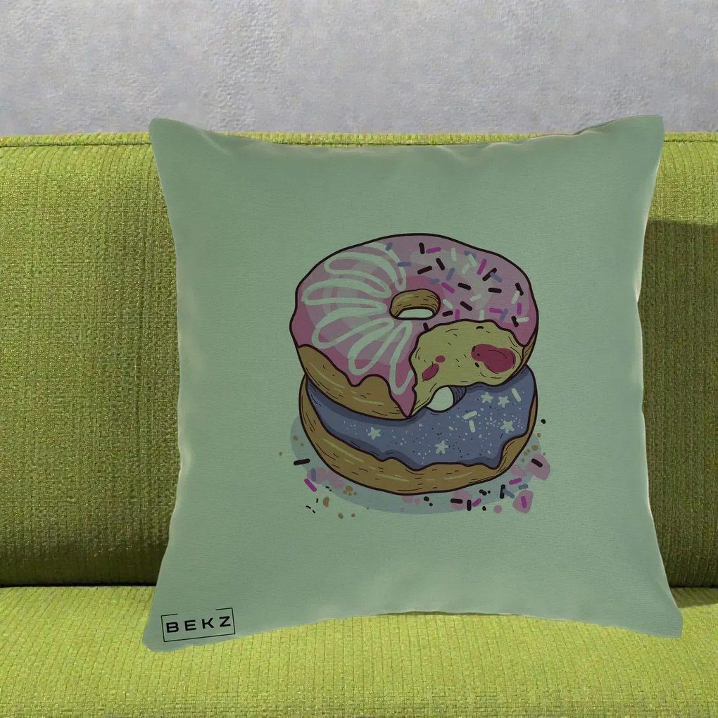 Perna Decorativa Donuts Roz si Mov, 40x40 cm, Verde, Husa Detasabila, Perna Inclusa, BEKZ®