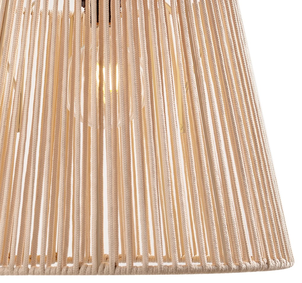 Lumină suspendată de exterior neagră cu abajur bej din frânghie IP44 - Cava Jayla