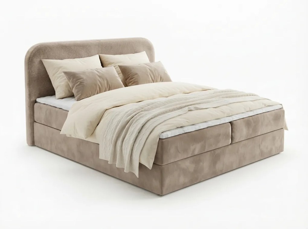 Pat tapitat boxspring FORENA 160x200 cm bej Saltea: Saltea cu arcuri Bonell