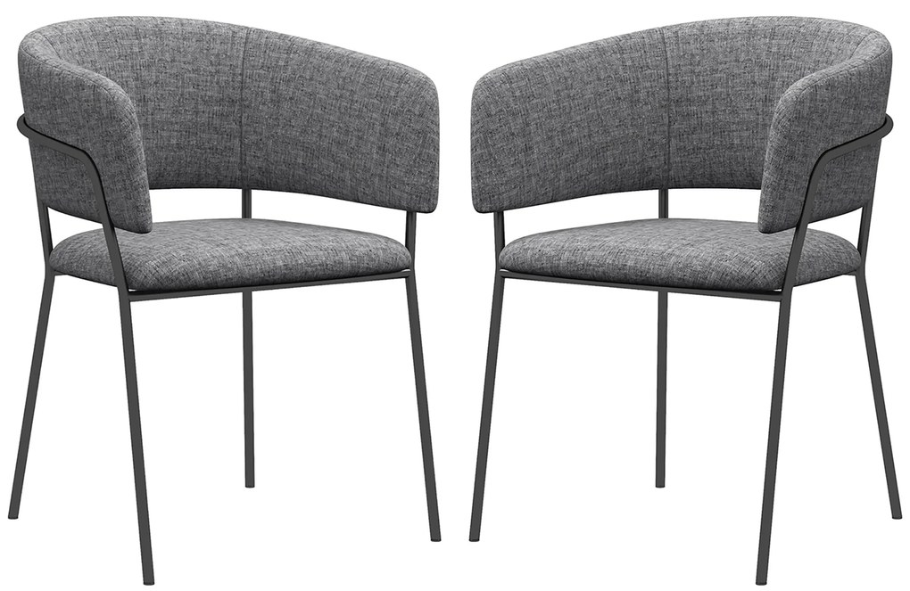 HOMCOM Lot de 2 scaune de dining picioare din oțel, șezut tapitat în material textil aspect lin, gri | Aosom Romania