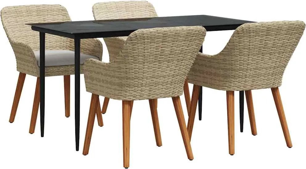 vidaXL Set de masă pentru grădină cu pernă 5 pcs Bej poliratan