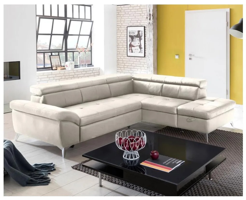 Canapea colțar extensibilă din piele SALERNO II, dreapta, bej