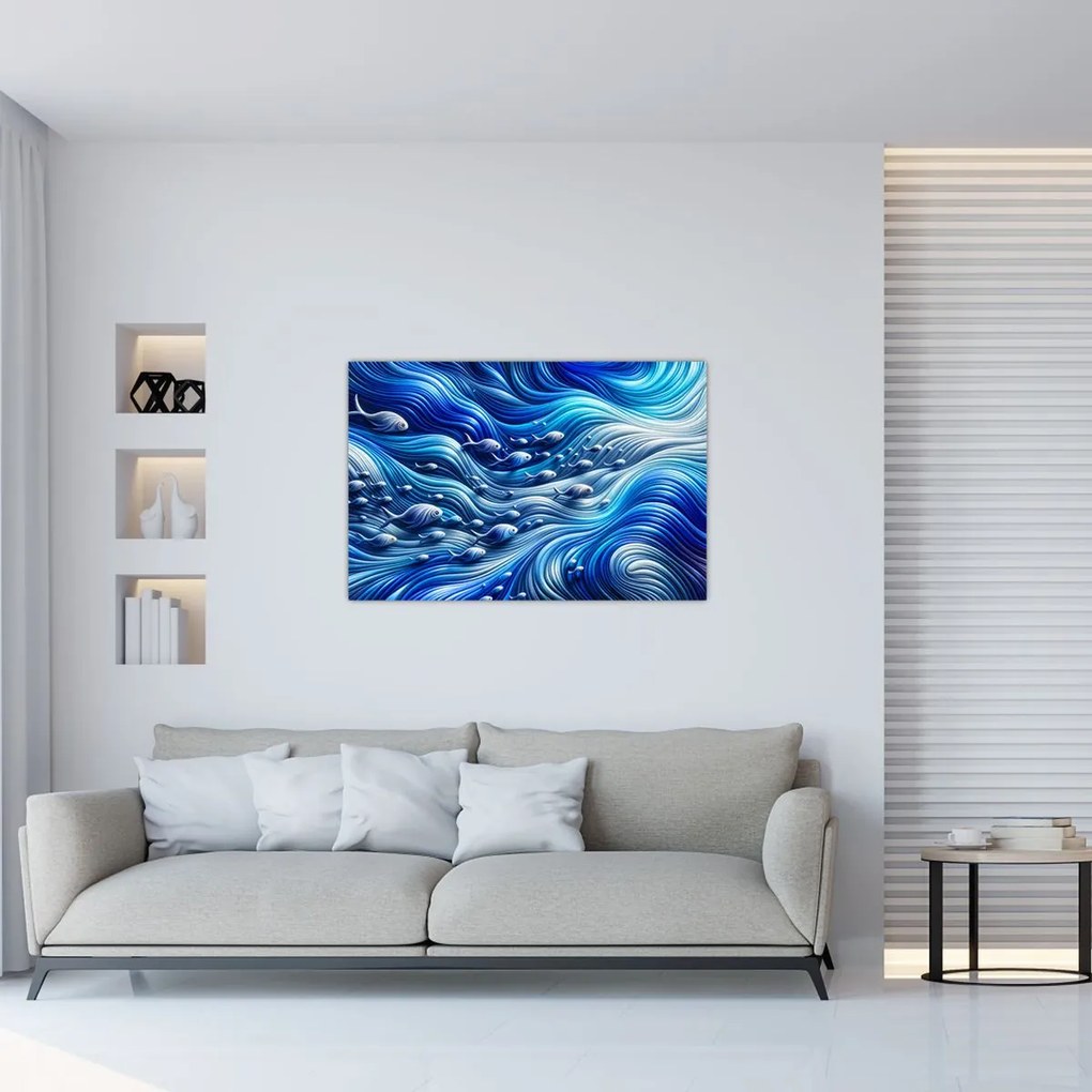 Tablou – Pești în valuri (90x60 cm)