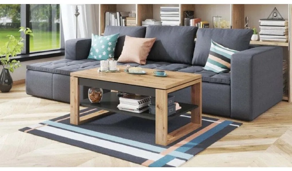 Masuta de cafea extensibila in decor stejar artisan PORTI 100x65 cm