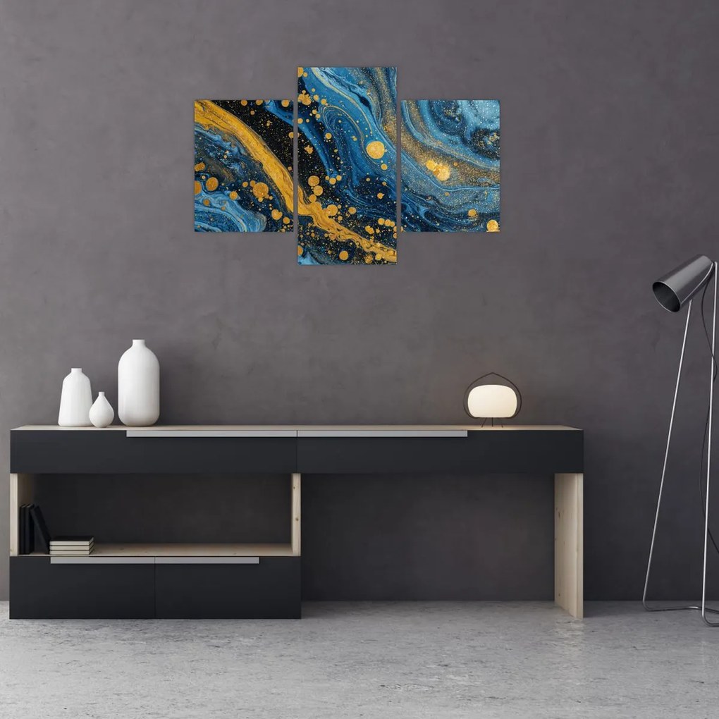 Tablou - Abstracție albastră cu aur (90x60 cm)