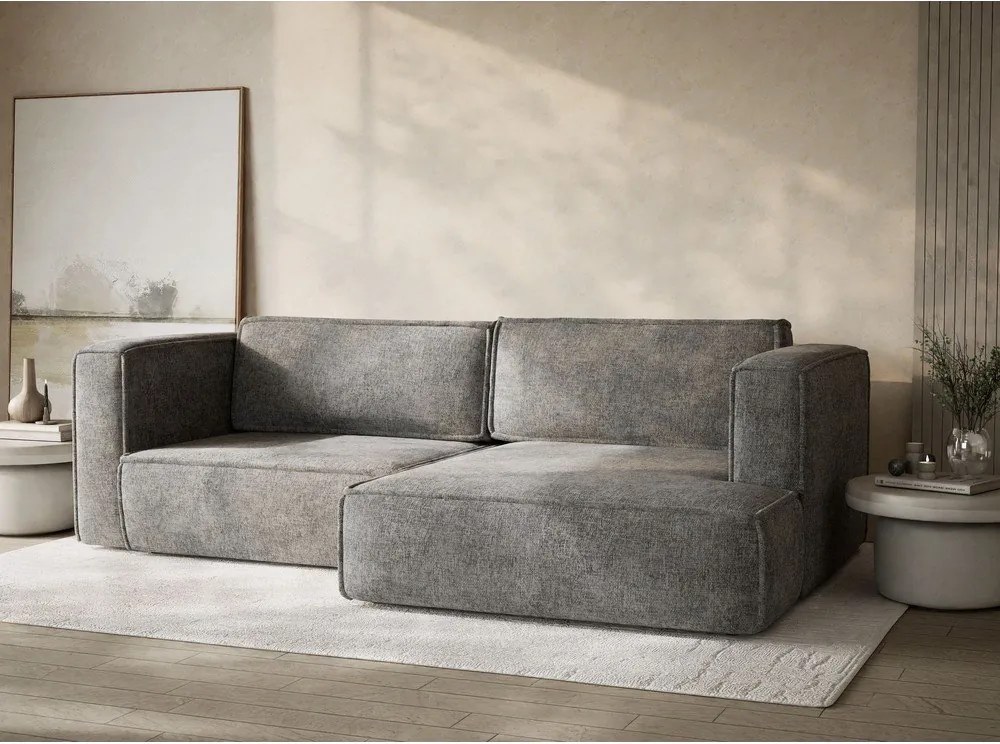 Colțar gri extensibil/cu spațiu de depozitare cu tapițerie din chenille (cu colț pe partea dreaptă/cu șezlong) Velto – Maison de Rêve
