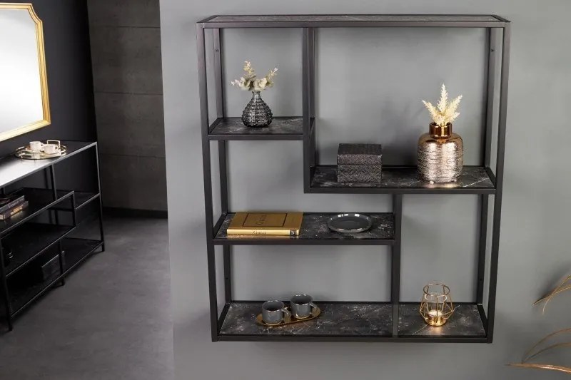 Raft de perete design industrial Slim Line 90cm, negru