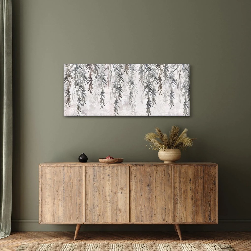 Tablou - Crenguțe de salcie, tencuiala gri (120x50 cm)