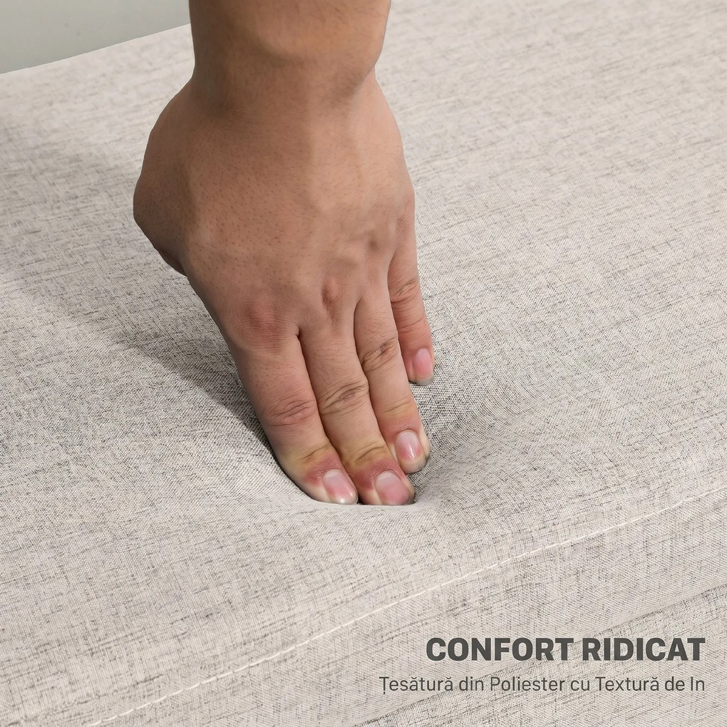 HOMCOM bancă cu spațiu de depozitare 110 x 39 x 45 cm din material cu aspect de in, picioare din lemn de cauciuc, capacitate 220 kg, bej | Aosom Romania
