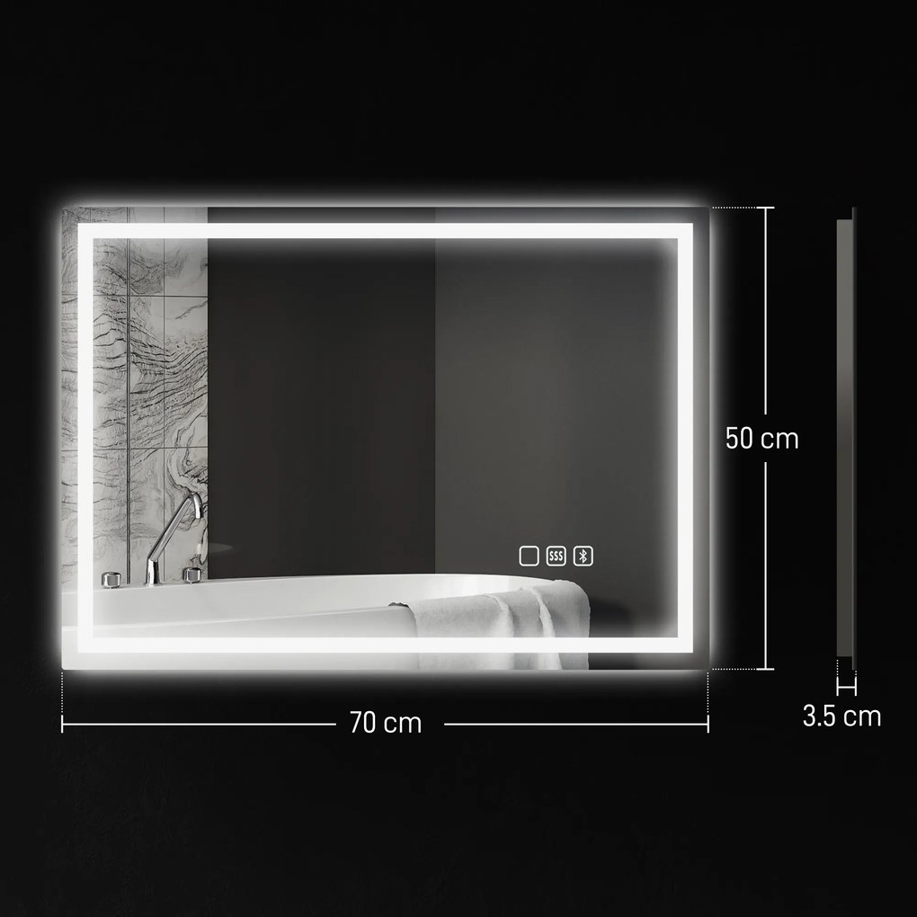 HOMCOM Oglindă Baie Antiaburire cu Lumină LED și Difuzor Bluetooth 50x70 cm | Aosom Romania