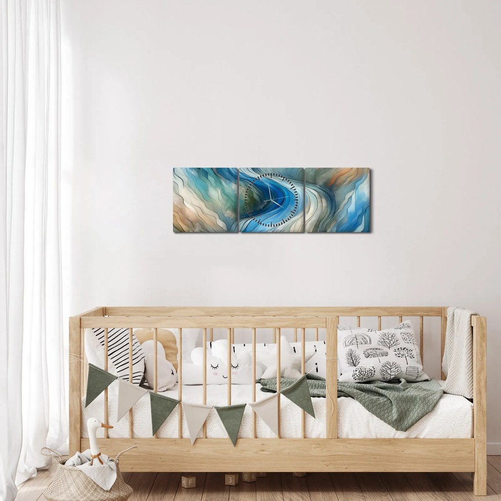 Tablou - Curent abstract (cu ceas) (90x30 cm)
