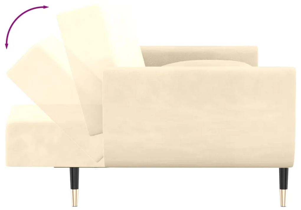 Canapea extensibila cu 2 locuri,taburet2 perne,catifea,crem Crem, Cu scaunel pentru picioare