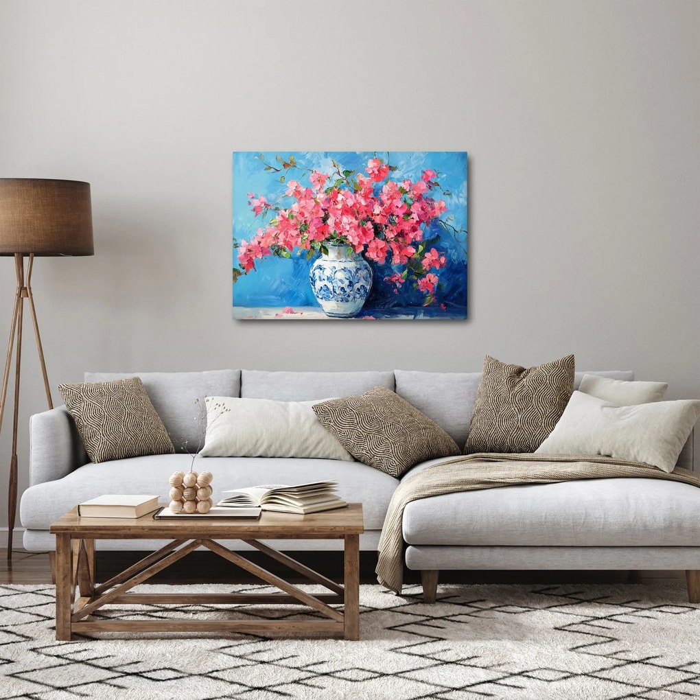 Tablou - Vază cu flori roz (70x50 cm)