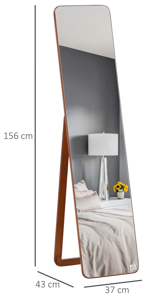 HOMCOM Oglindă de Podea cu Cadru din Lemn, Design Elegant, 43x37x156 cm | Aosom Romania