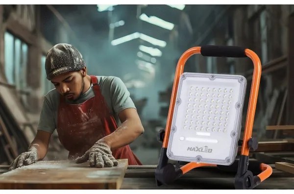 Proiector LED reîncărcabil cu trepied LED/50W/3,2V, 4500K, 5000 mAh, IP65, portocaliu