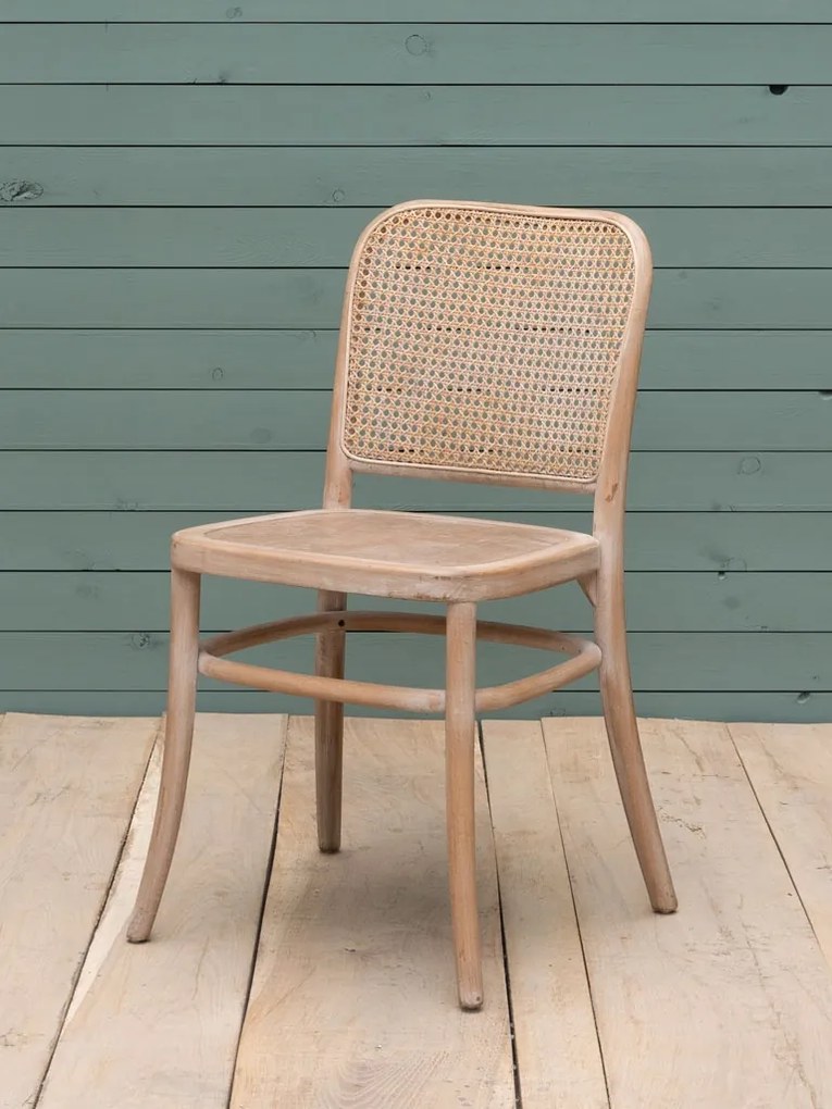 Scaun dining bej din lemn de fag, rattan si trestie, Paula