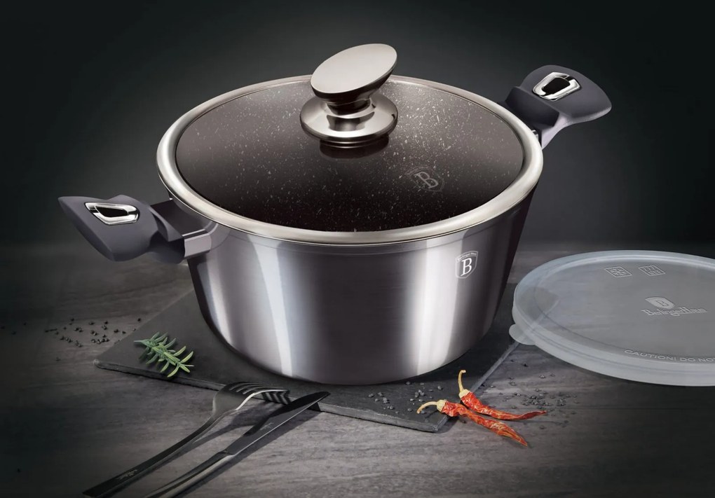 Oala marmorata cu capac 24 cm Carbon Pro Berlinger Haus BH 6893