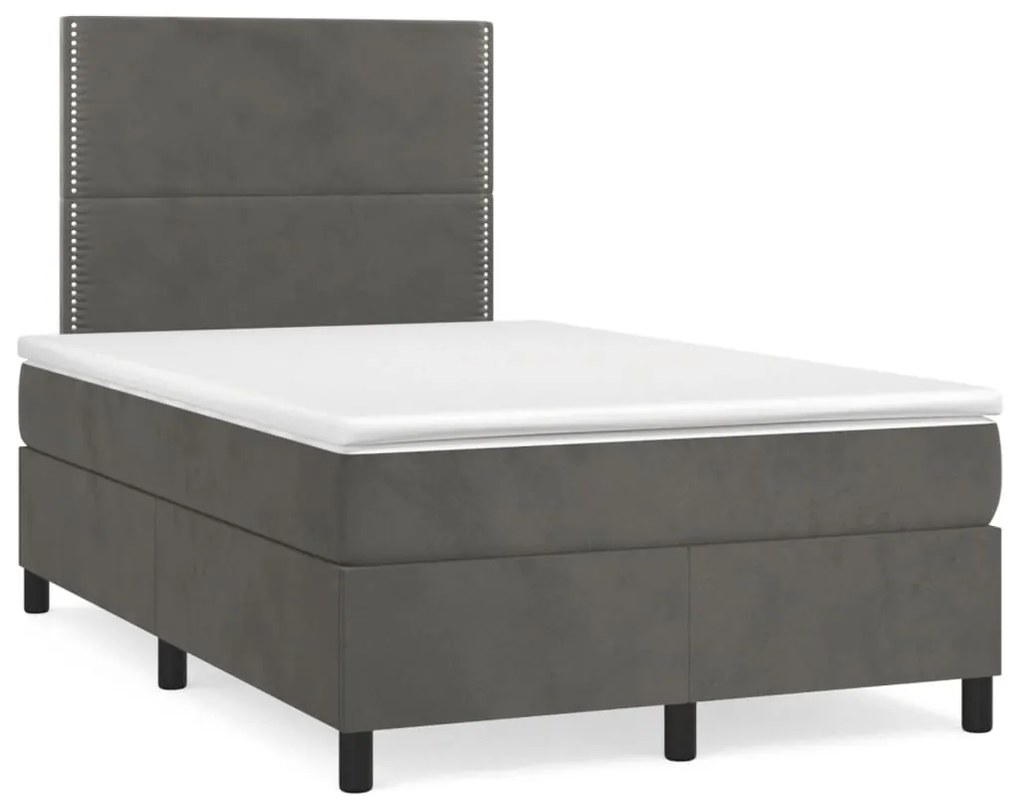 3142954 vidaXL Pat box spring cu saltea, gri închis, 120x200 cm, catifea
