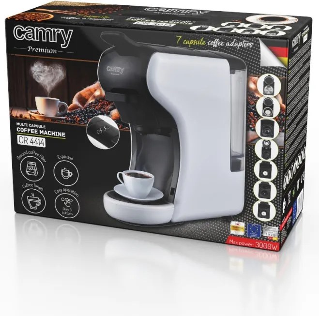 La mâna a doua: Espressor cafea macinata si capsule 9 in 1 Camry CR 4414, 3000W, 19 bar, Negru/Alb